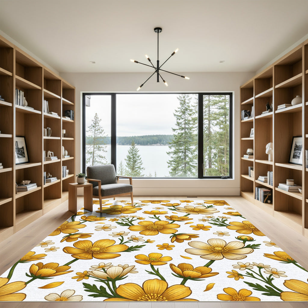 Golden Buttercup Floral Botanical Meadow Rug