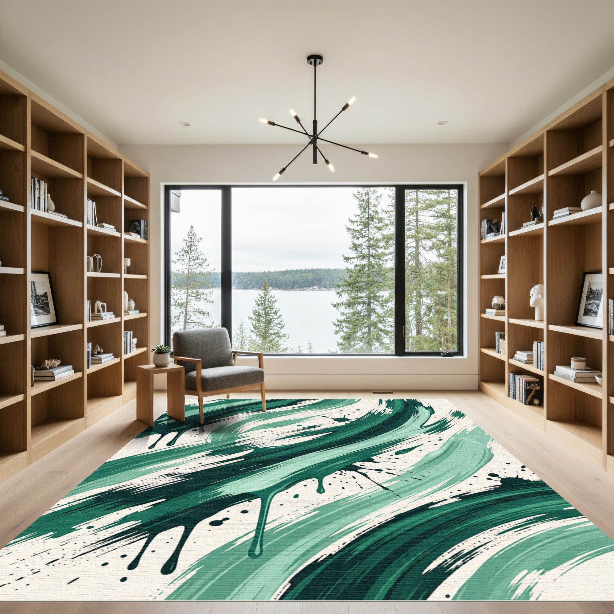 Deep Emerald Swirl Paint Splatter Rug