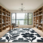 Minimalist Monochrome Floral Blossom Area Rug