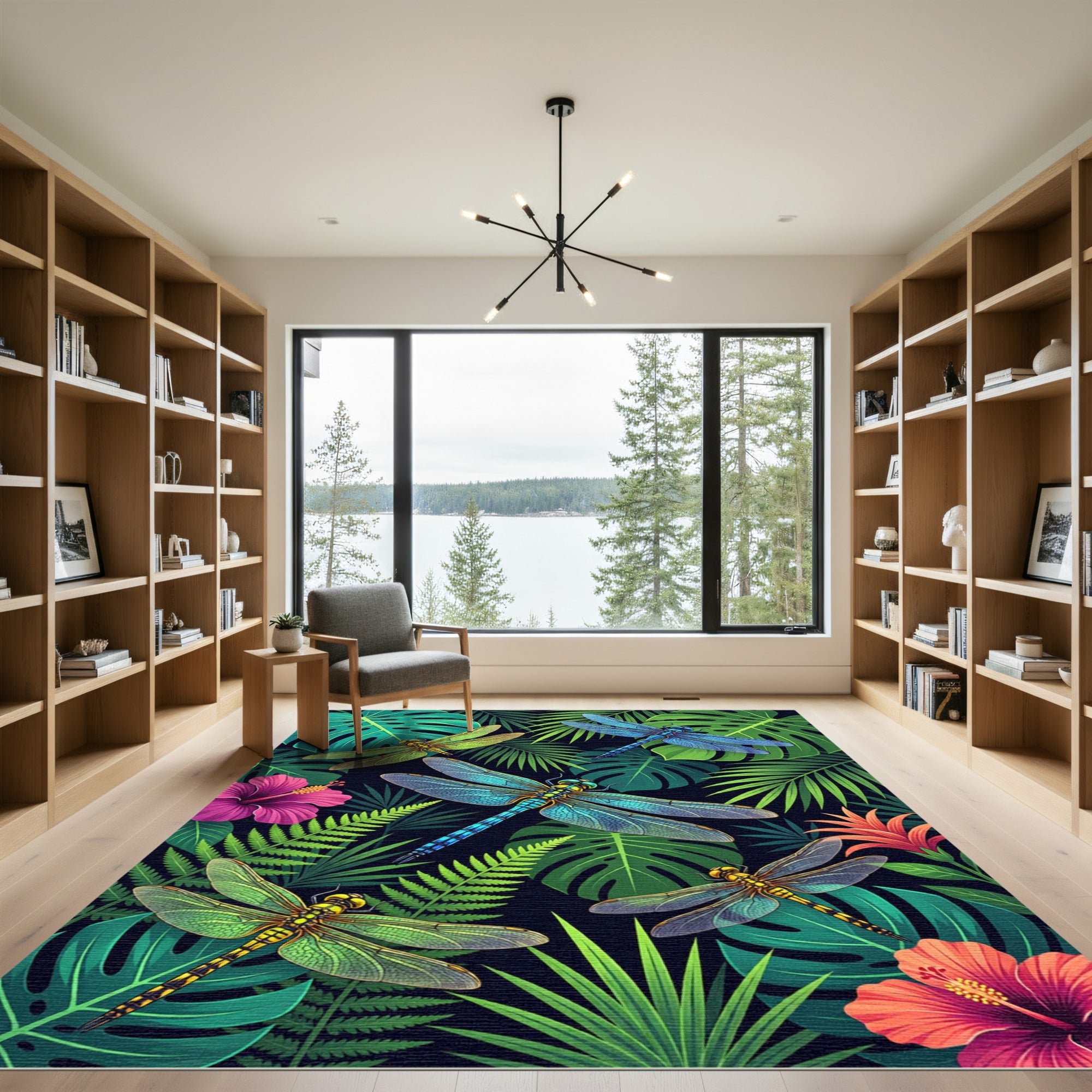 Lush Botanical Dragonfly Tropical Foliage Rug