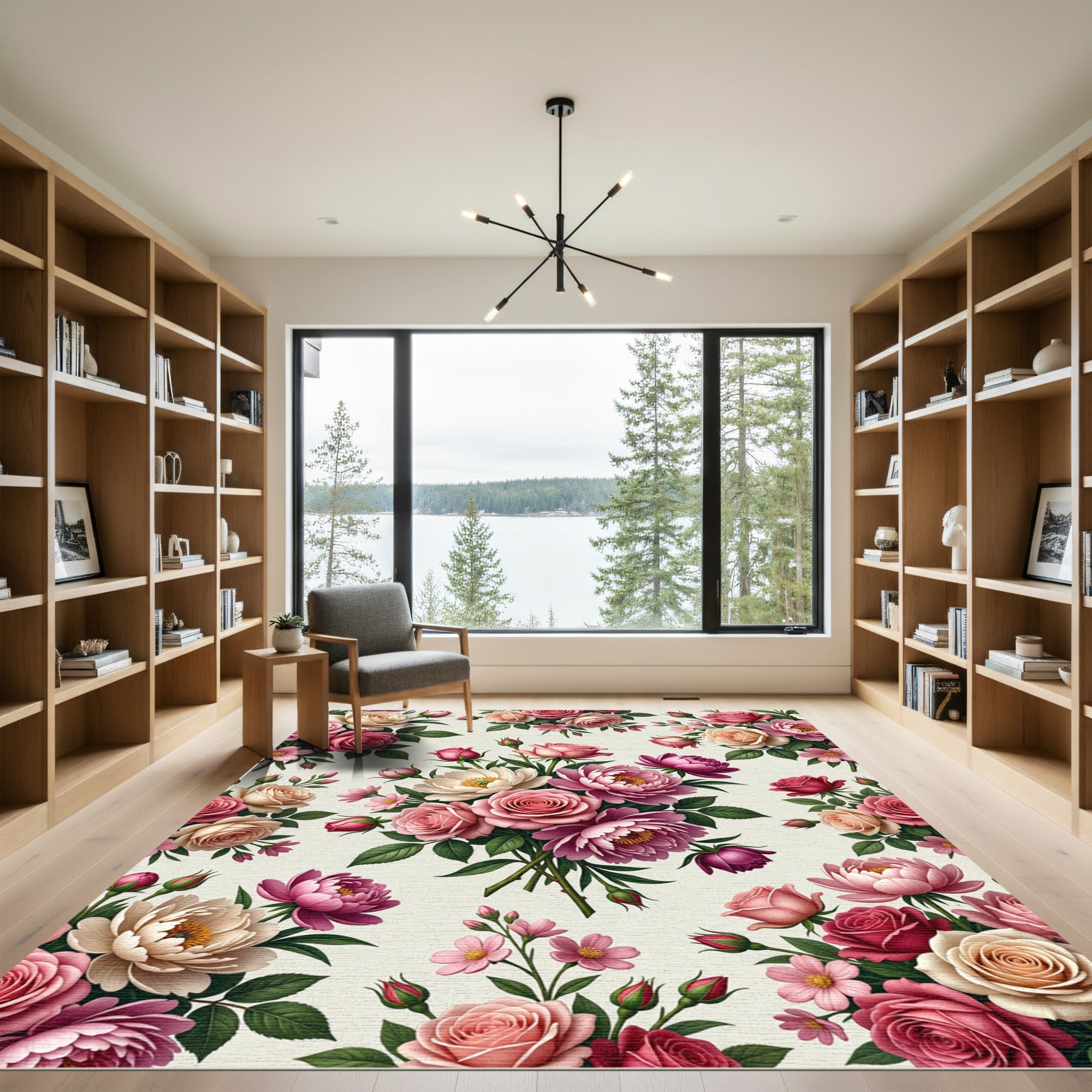 Elegant Pastel Rose Peony Floral Bouquet Rug