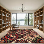 Bold Red Floral Medallion Tapestry Rug
