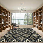 Elegant Black and Gold Lattice Medallion Rug
