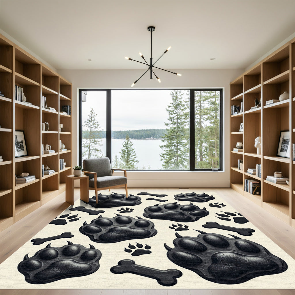 Black Claw Paw and Bone Graphic Rug