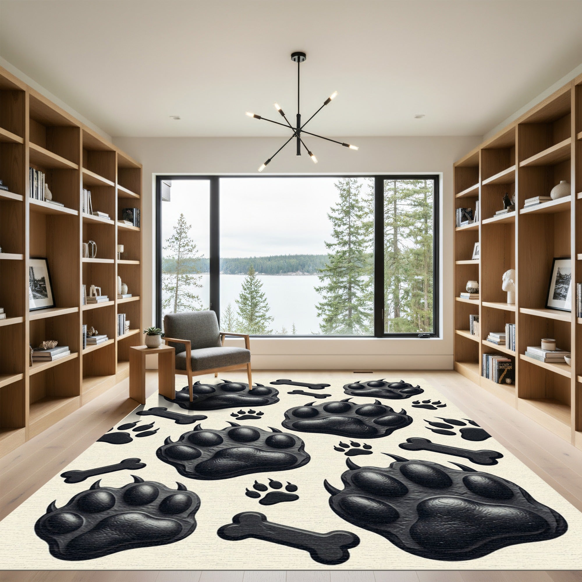 Black Claw Paw and Bone Graphic Rug