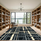 Abstract Brutalist Concrete Grid Black Cream Rug
