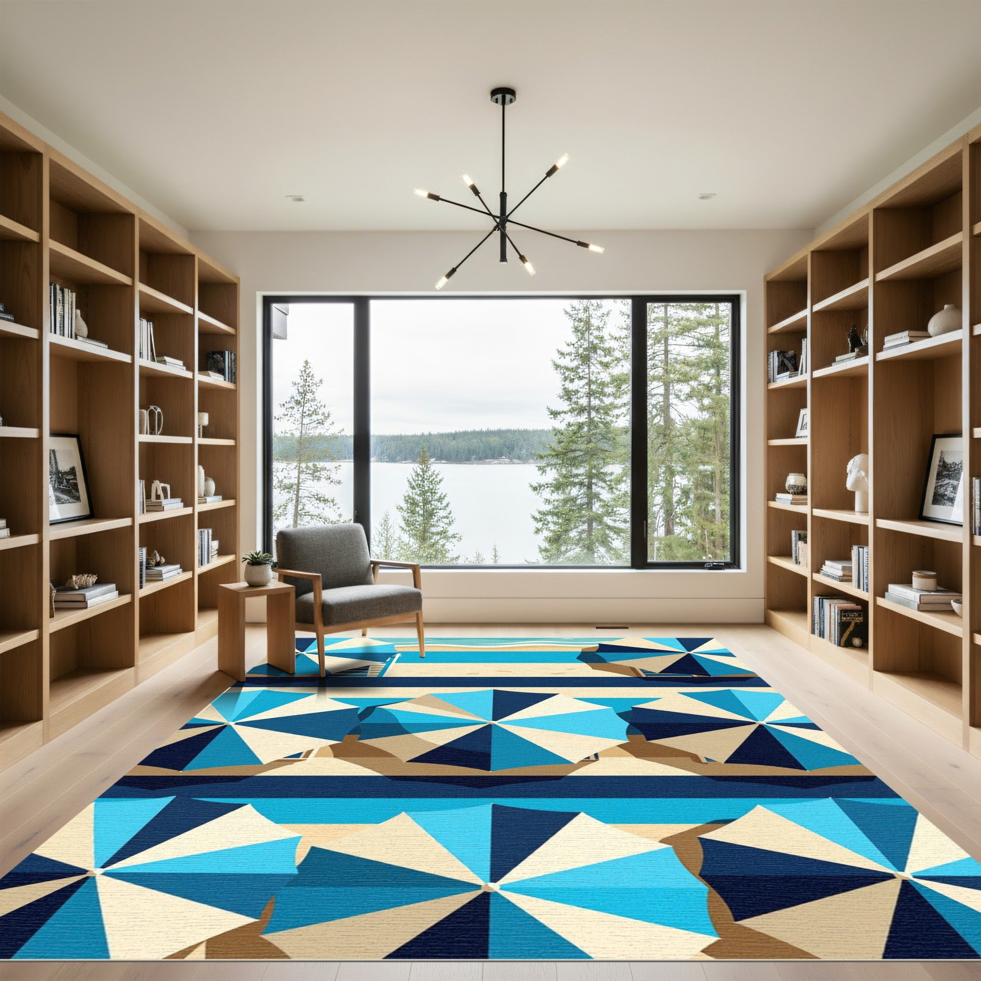 Coastal Blue Umbrella Geometric Tile Rug
