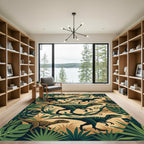 Dark Green Jungle Raptor Leaf Art Rug