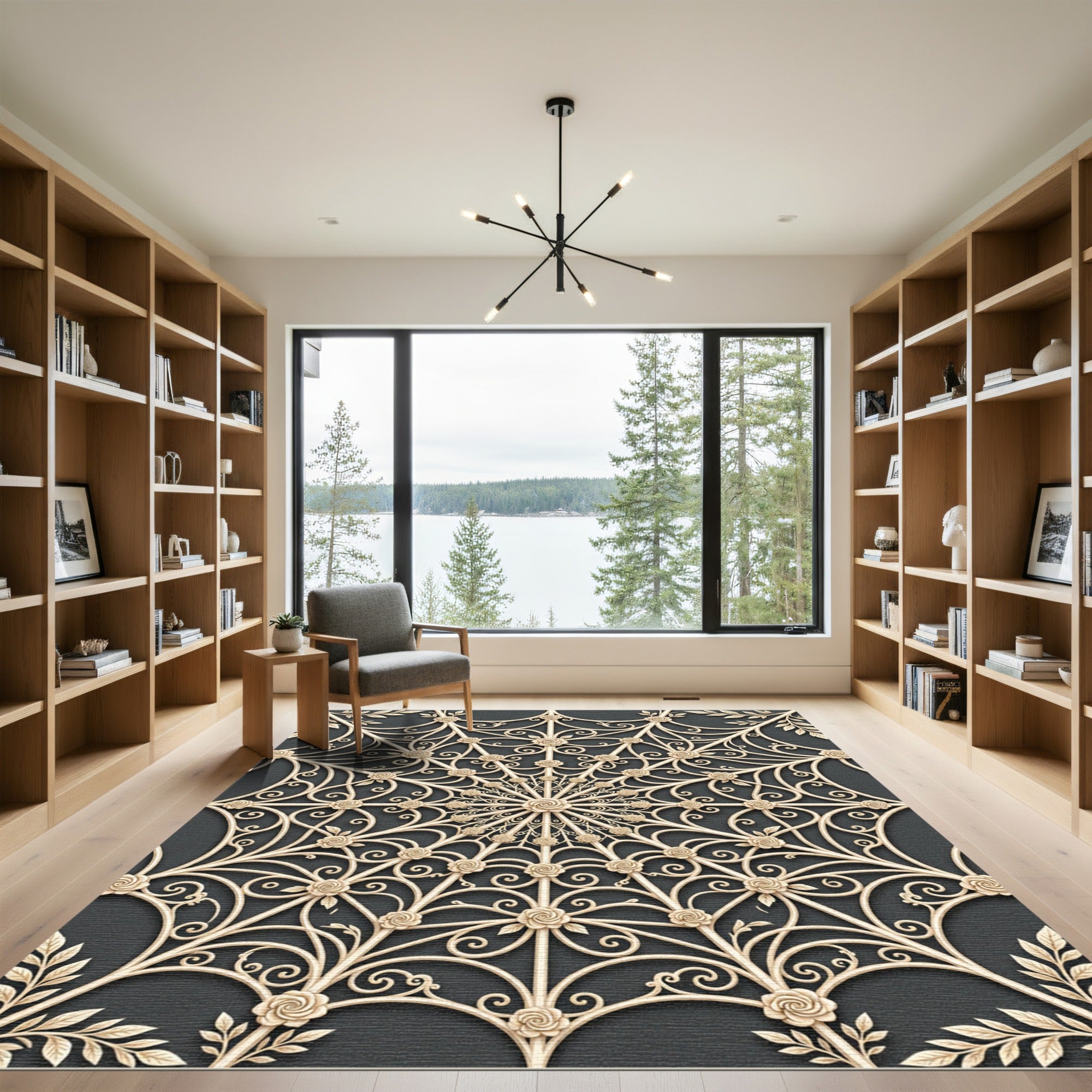 Cream Floral Rose Medallion Lattice Rug