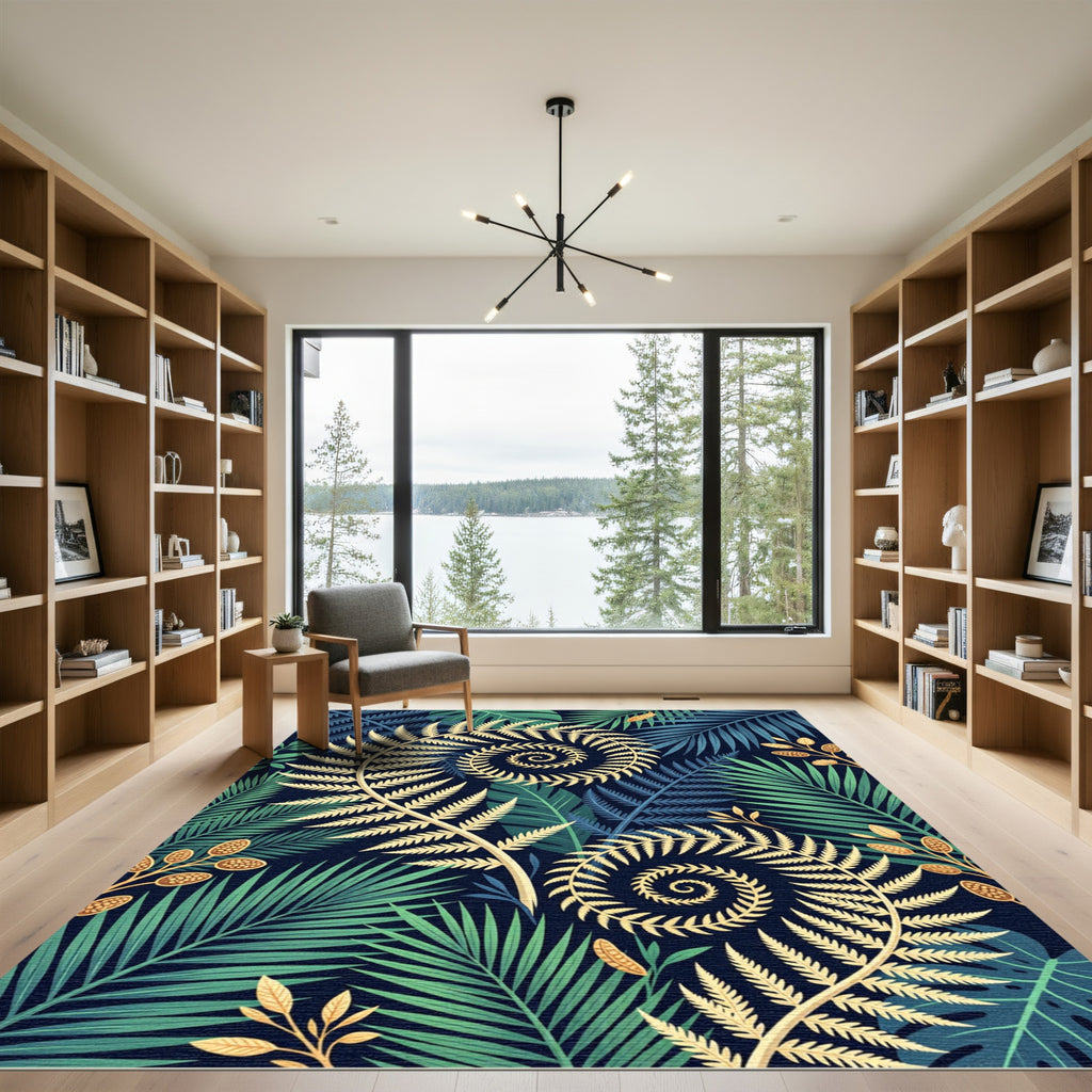 Golden Fern Spiral Tropical Foliage Rug