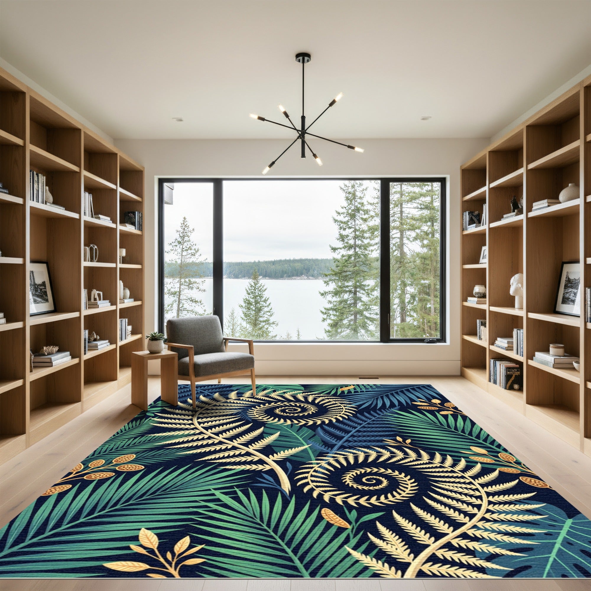 Golden Fern Spiral Tropical Foliage Rug