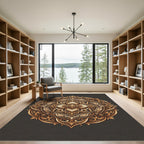 Ornate Golden Floral Filigree Medallion Rug