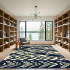 Navy Cream Geometric Chevron Graphic Rug