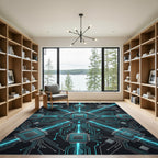 Neon Cybernetic Circuitry Geometric Grid Rug