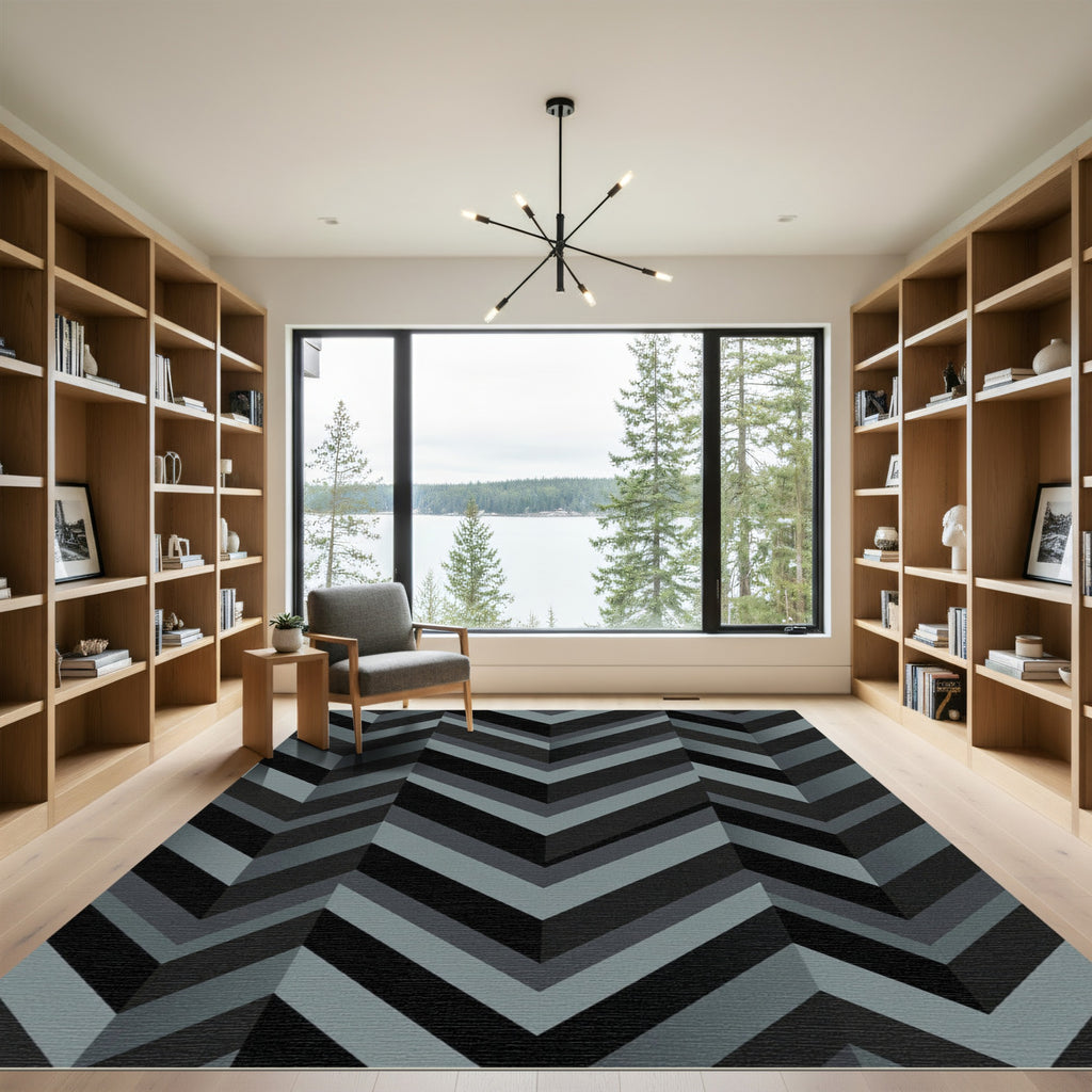 Modern Slate Gray Chevron Geometric Rug