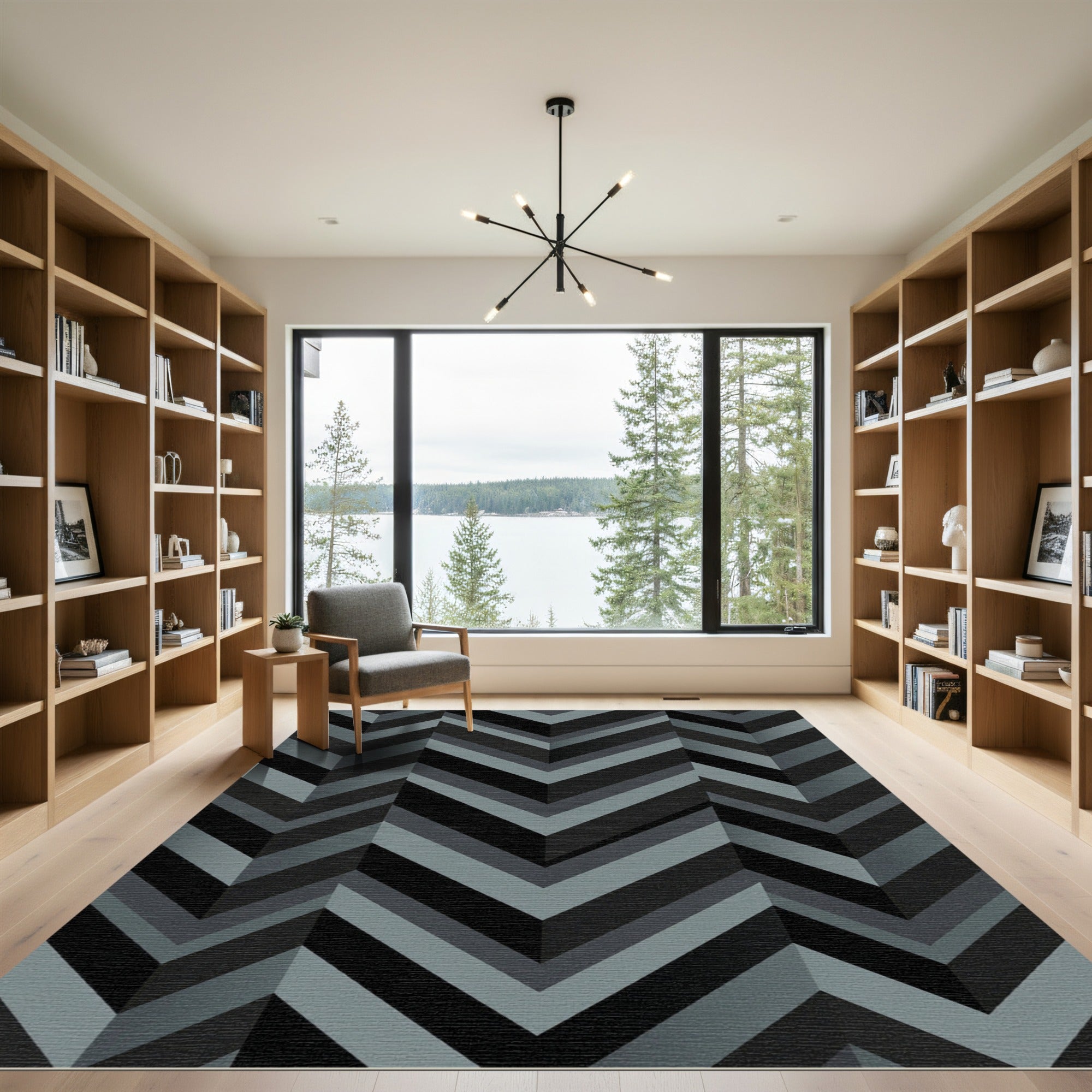 Modern Slate Gray Chevron Geometric Rug