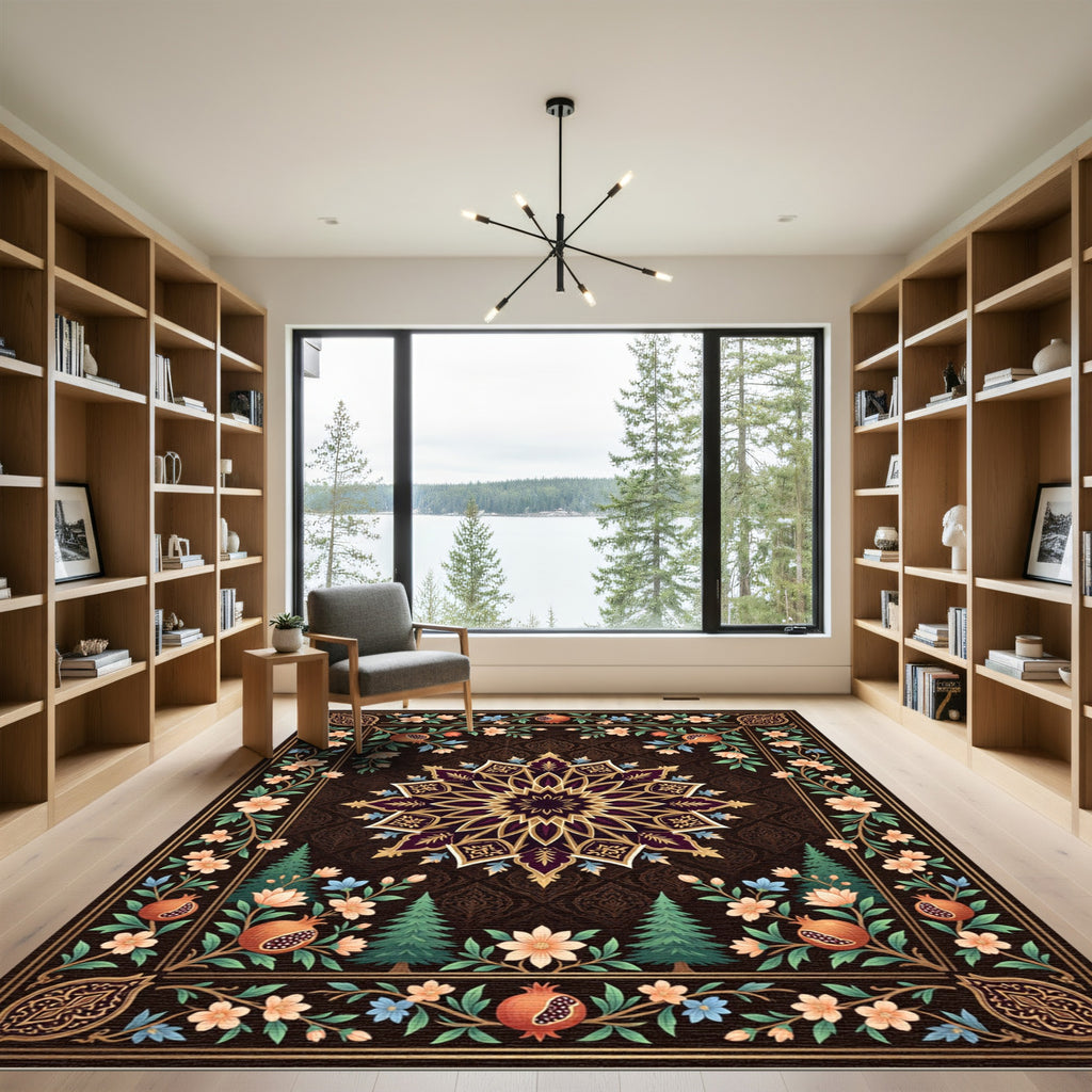 Dark Floral Pomegranate Medallion Accent Rug