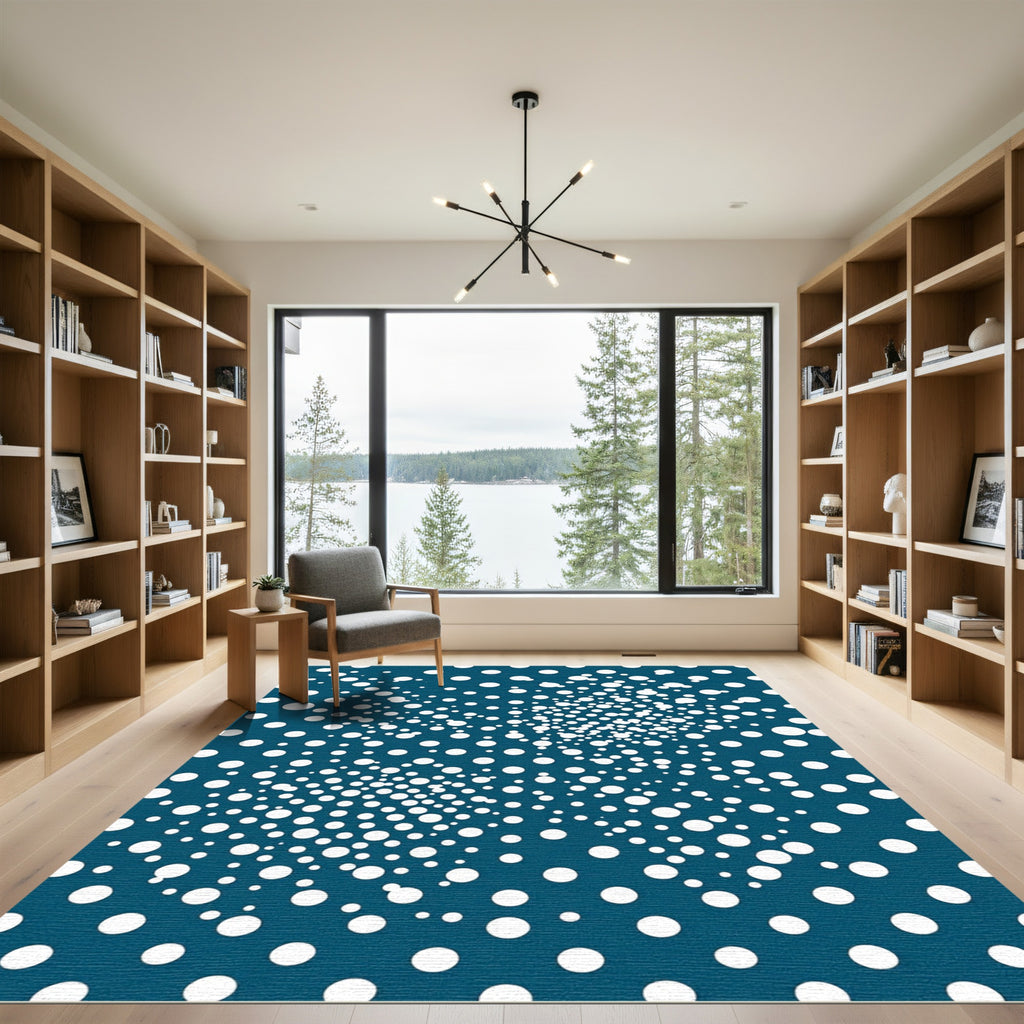 Deep Blue White Polka Dot Explosion Rug