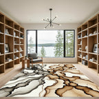 Abstract Marble Ink Swirl Brown Beige Rug