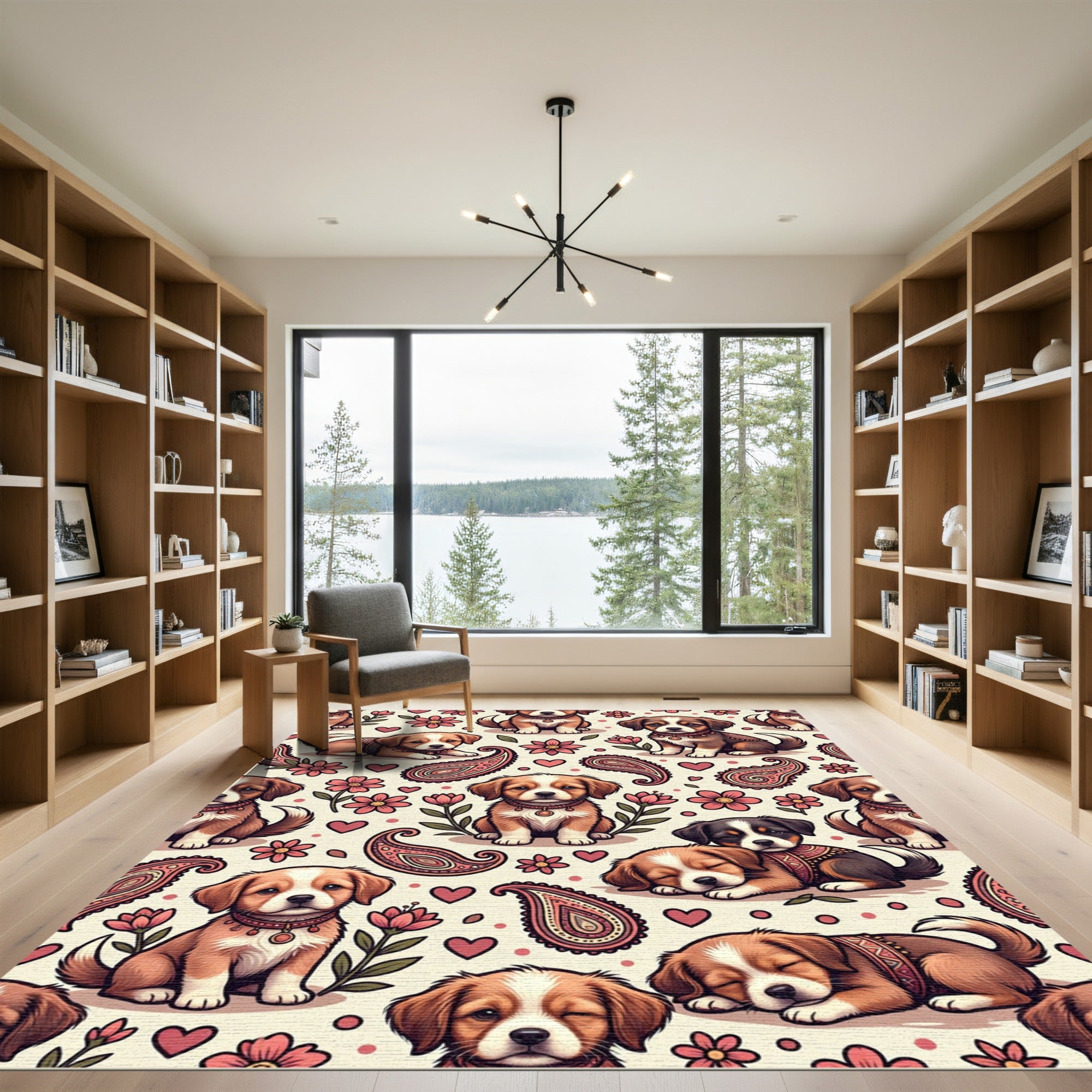 Cute Puppy Floral Paisley Boho Illustration Rug