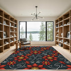 Victorian Crimson Floral Scrolling Vine Rug