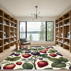 Whimsical Dark Berry Botanical Strawberry Garden Rug
