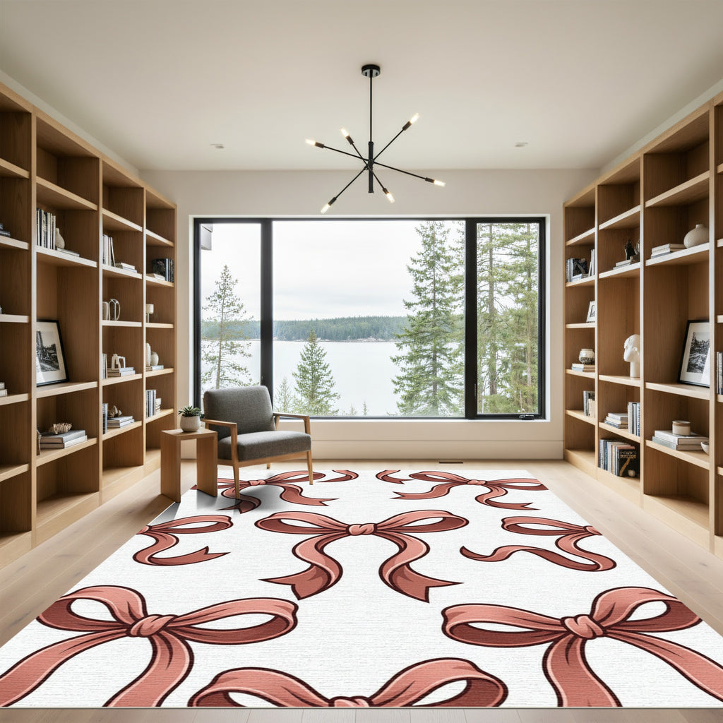 Elegant Dusty Rose Bow Ribbon Illustration Rug
