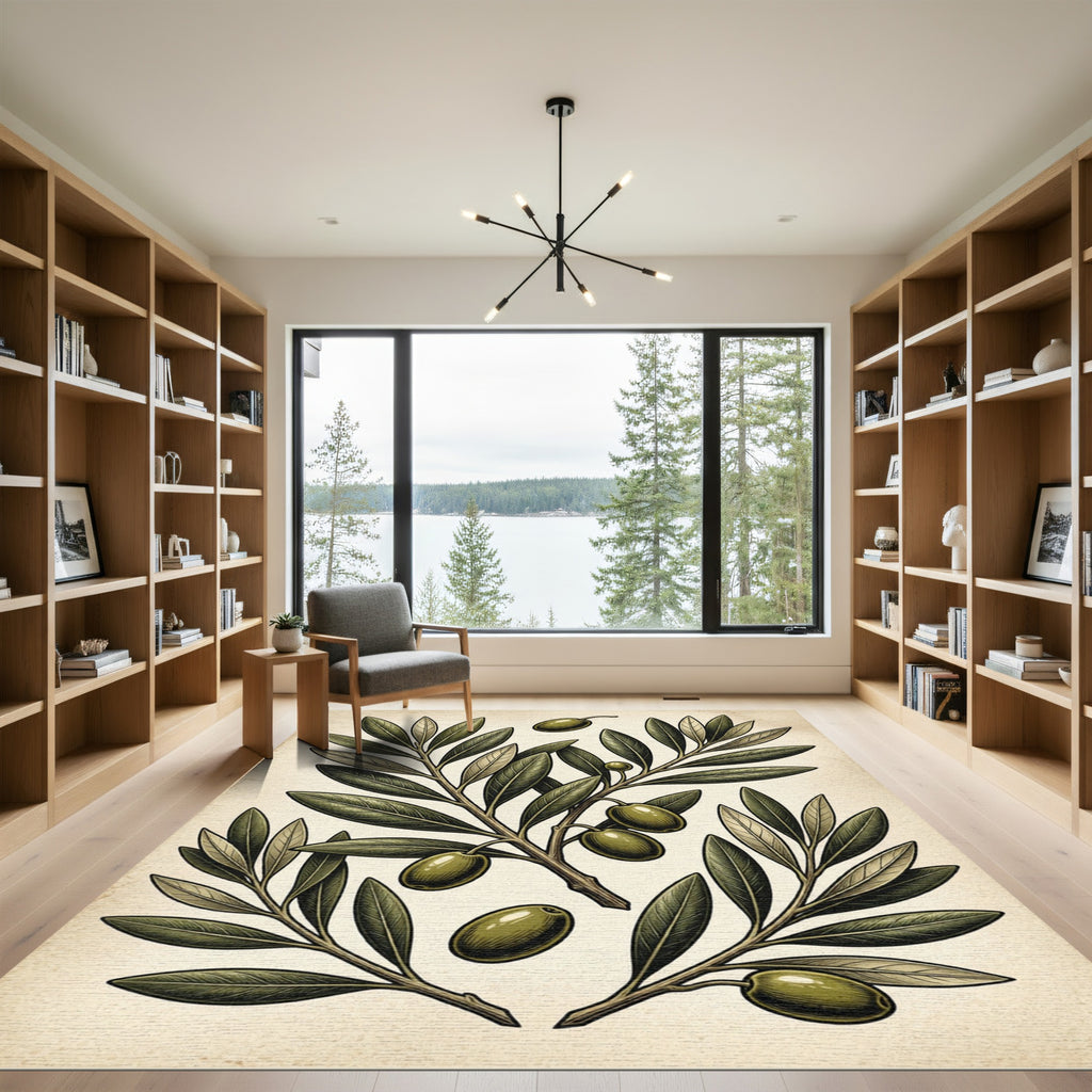 Olive Branch Green Boughs Oval Rug