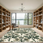 Vintage Cream Botanical White Blossom Floral Rug