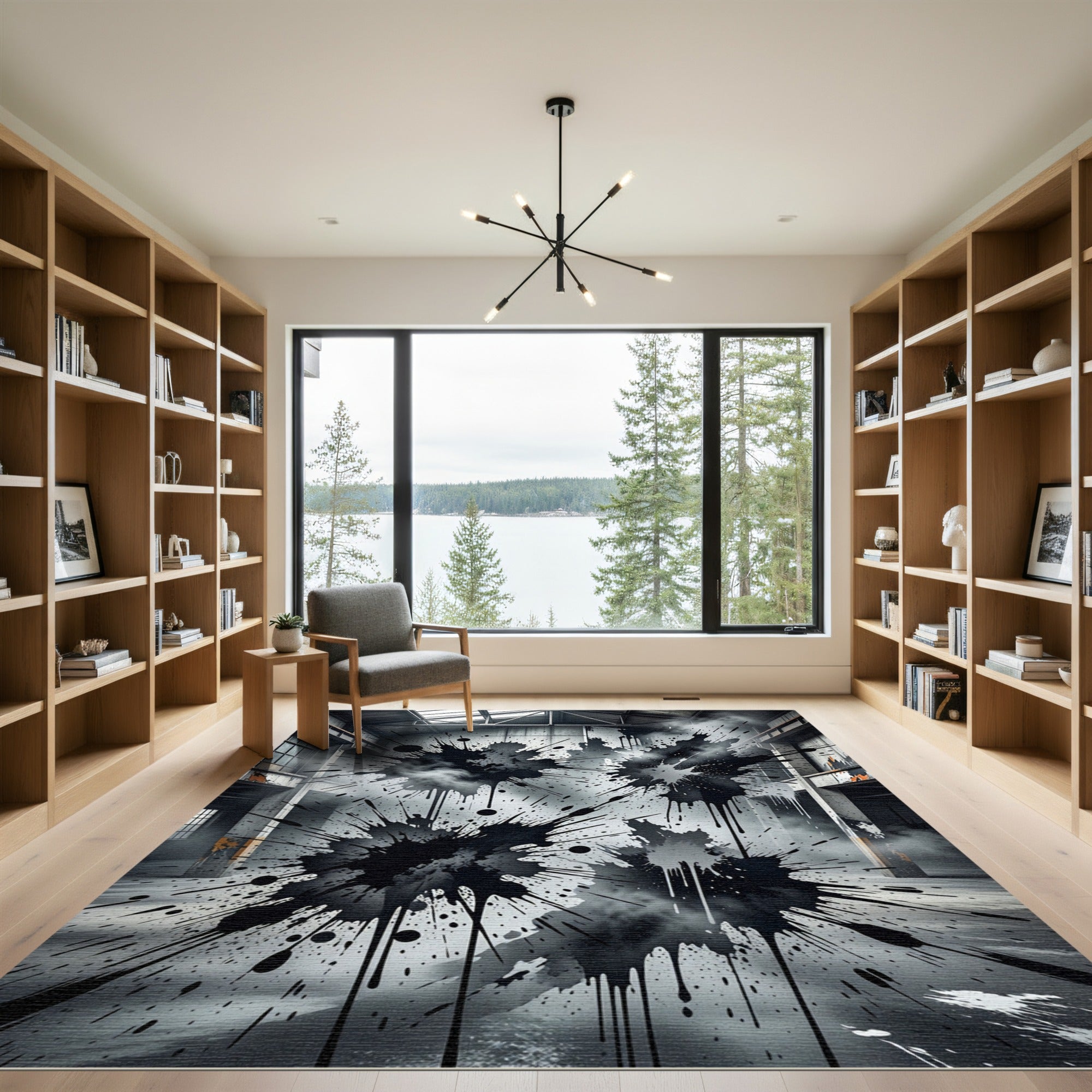 Black Splatter Abstract Grunge Floor Rug