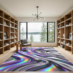 Iridescent Liquid Chrome Swirl Wave Rug