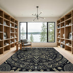 Golden Aztec Sun Star Geometric Medallion Rug