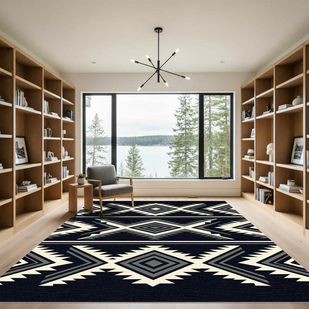 Monochrome Tribal Geometric Diamond Art Rug