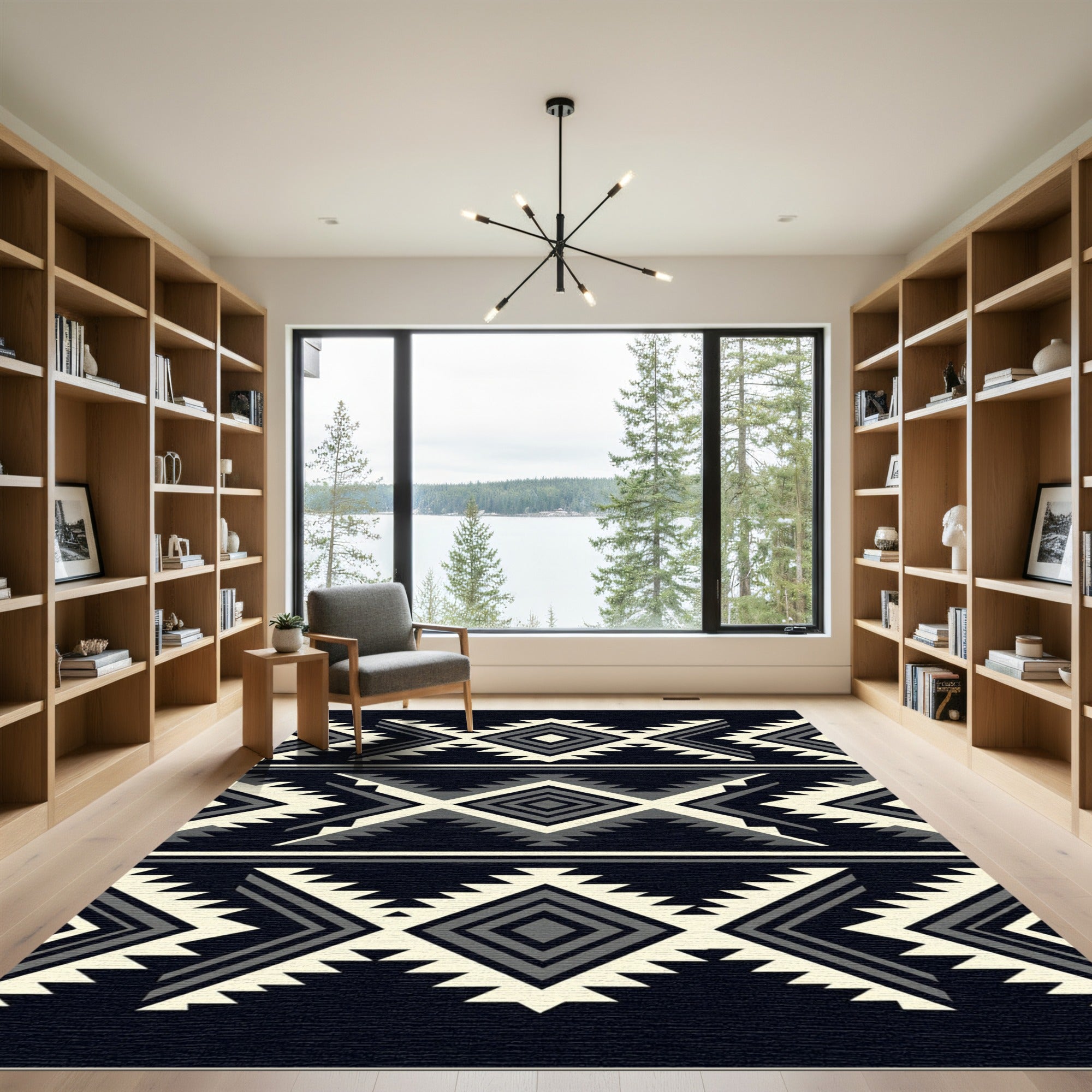 Monochrome Tribal Geometric Diamond Art Rug