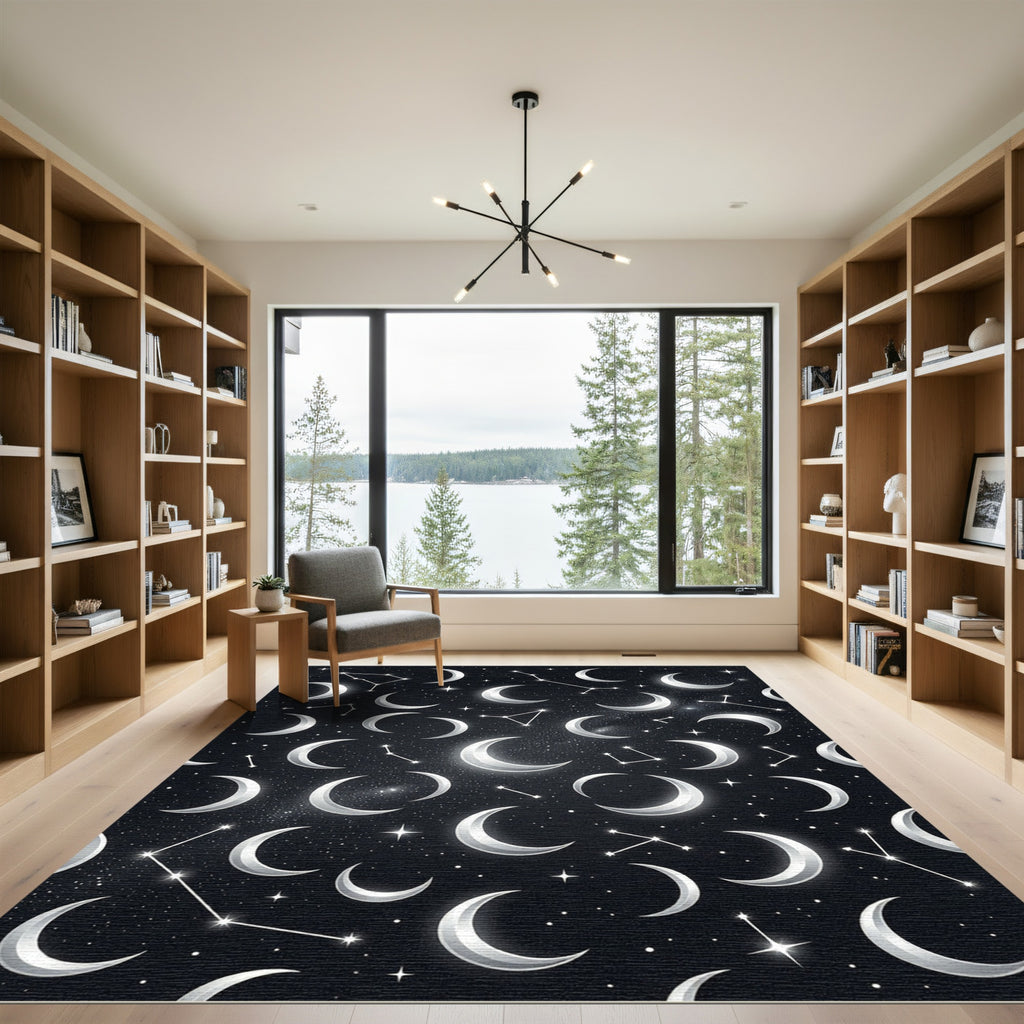 Celestial Silver Moon and Constellation Rug