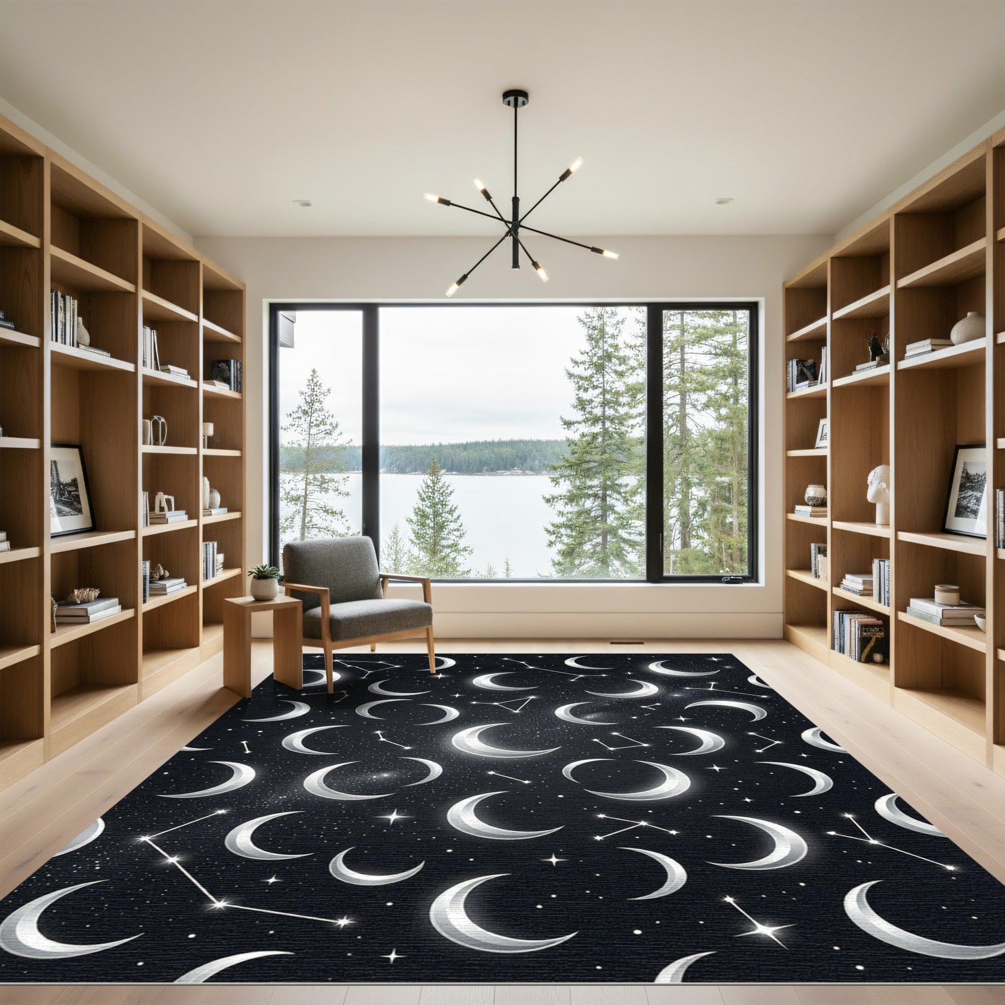 Celestial Silver Moon and Constellation Rug