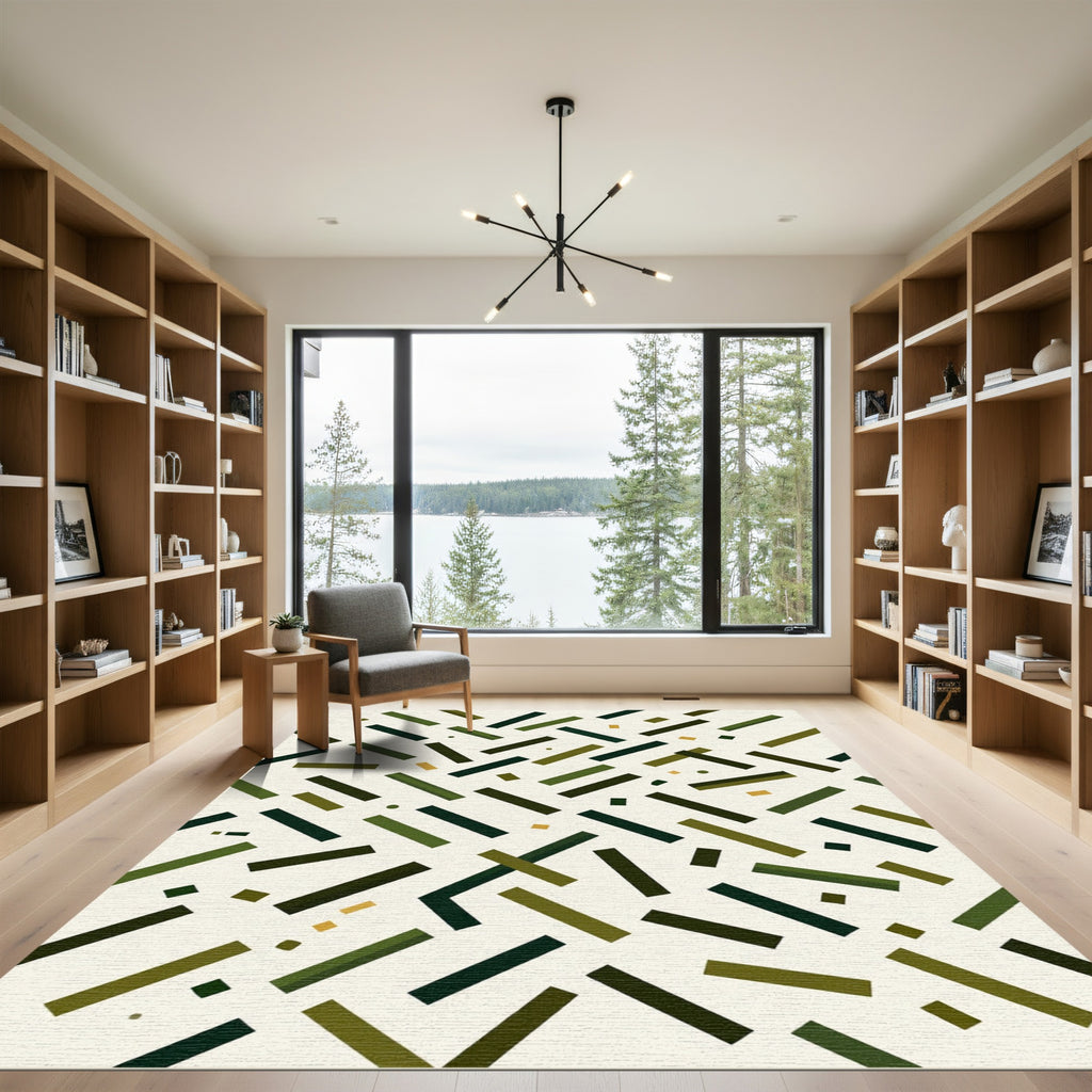 Green Yellow Interlocking Stripe Rug