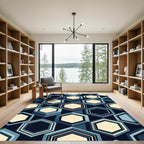 Navy Blue Hexagon Geometric Composition Rug
