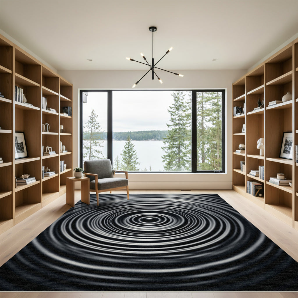 Charcoal Gray Concentric Circles Rug