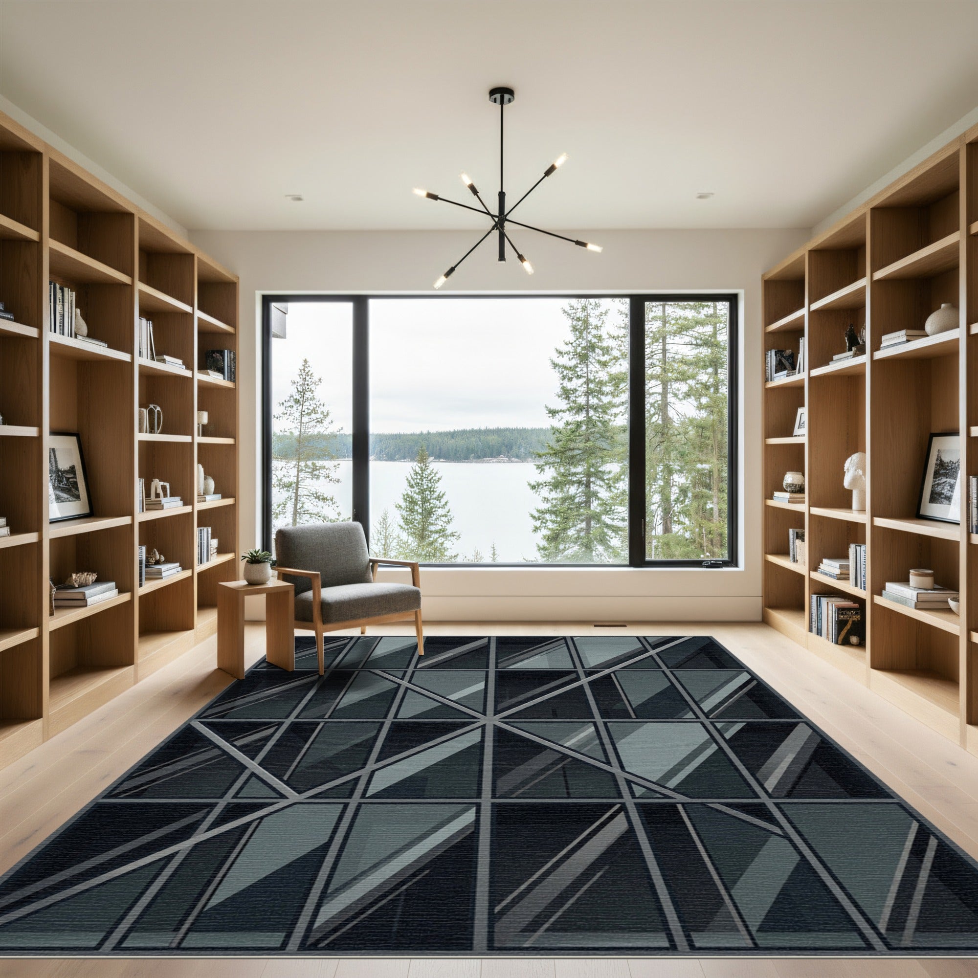 Dark Gray Modern Geometric Facade Rug