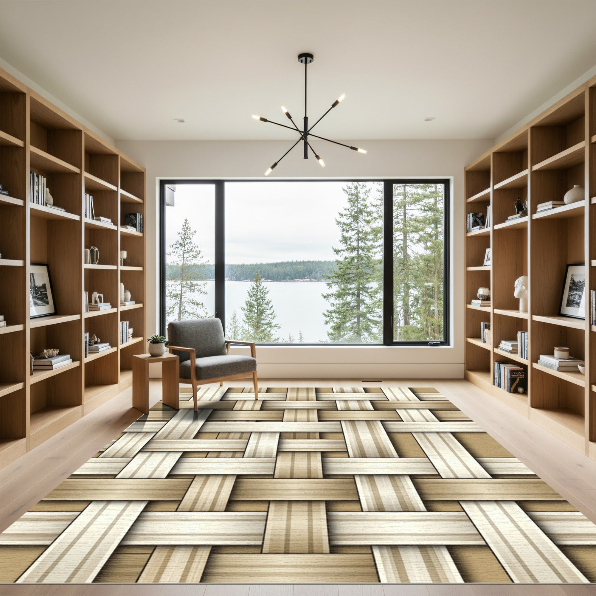 Woven Neutral Beige Textured Lattice Rug