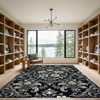 Elegant Black Floral Scrollwork Accents Rug