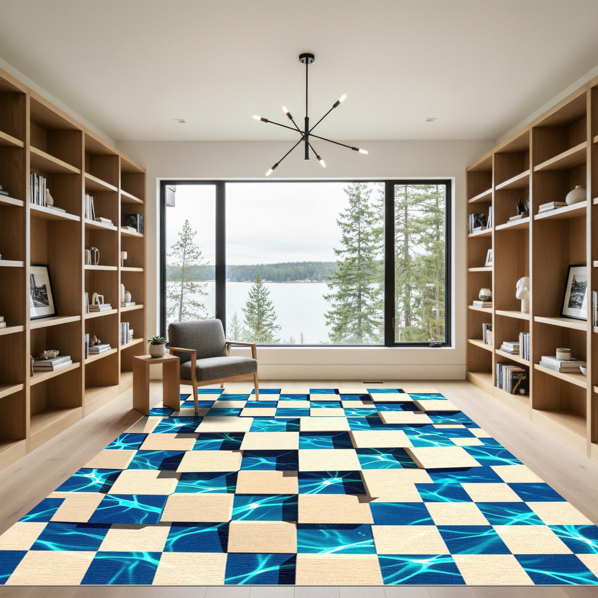 Abstract Azure Pool Cubic Geometric Rug