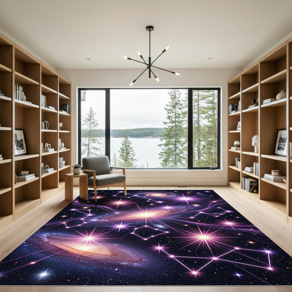 Cosmic Pink Star Constellation Galaxy Rug