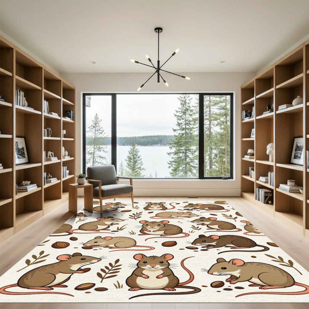 Cute Whimsical Mouse Woodland Field Rug
