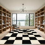 Abstract Monochrome Checkerboard Geometric Grid Rug