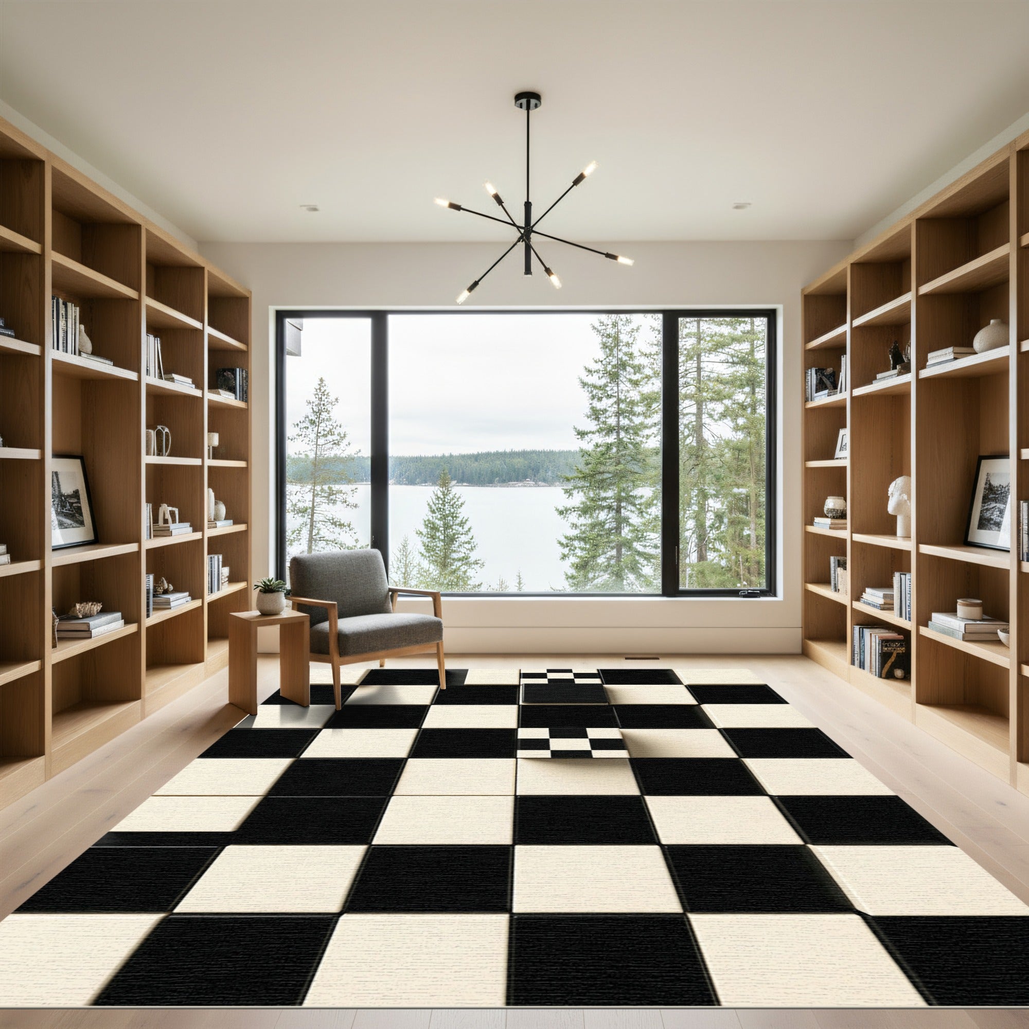 Abstract Monochrome Checkerboard Geometric Grid Rug