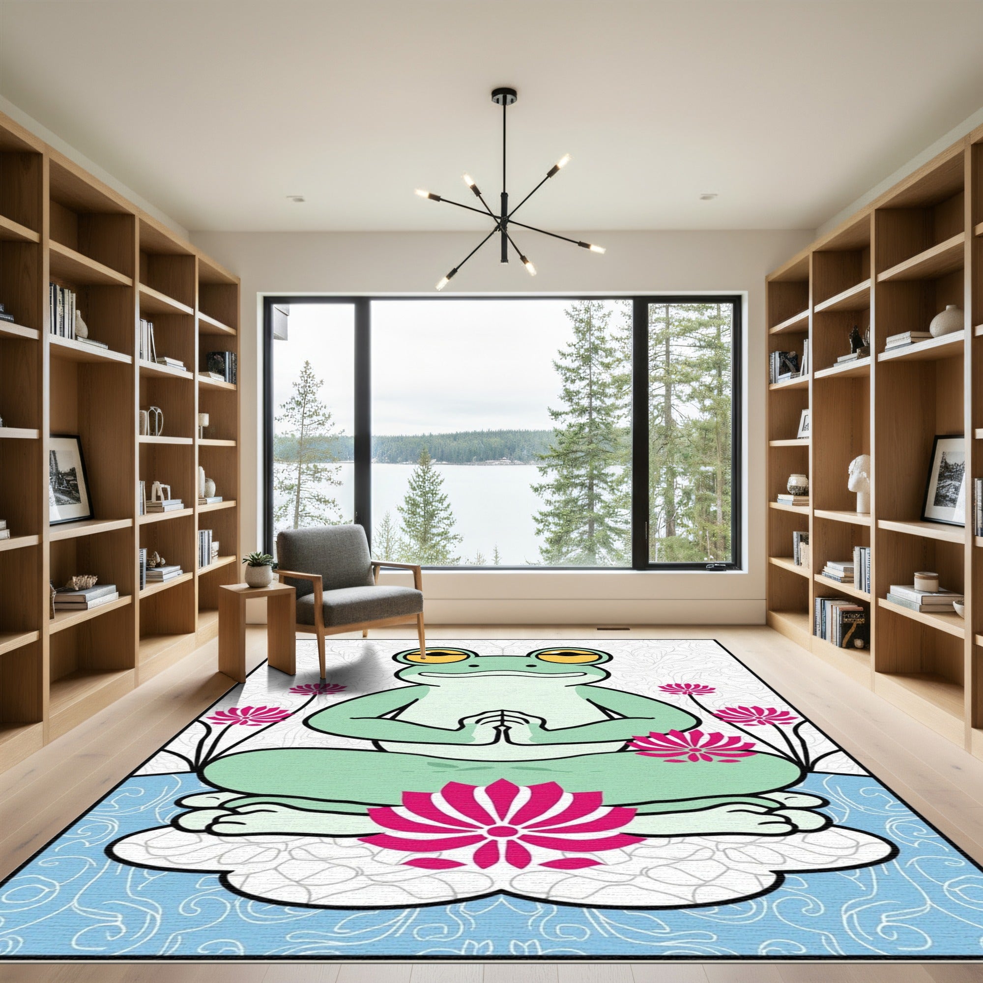 Meditating Frog Lotus Garden Rug