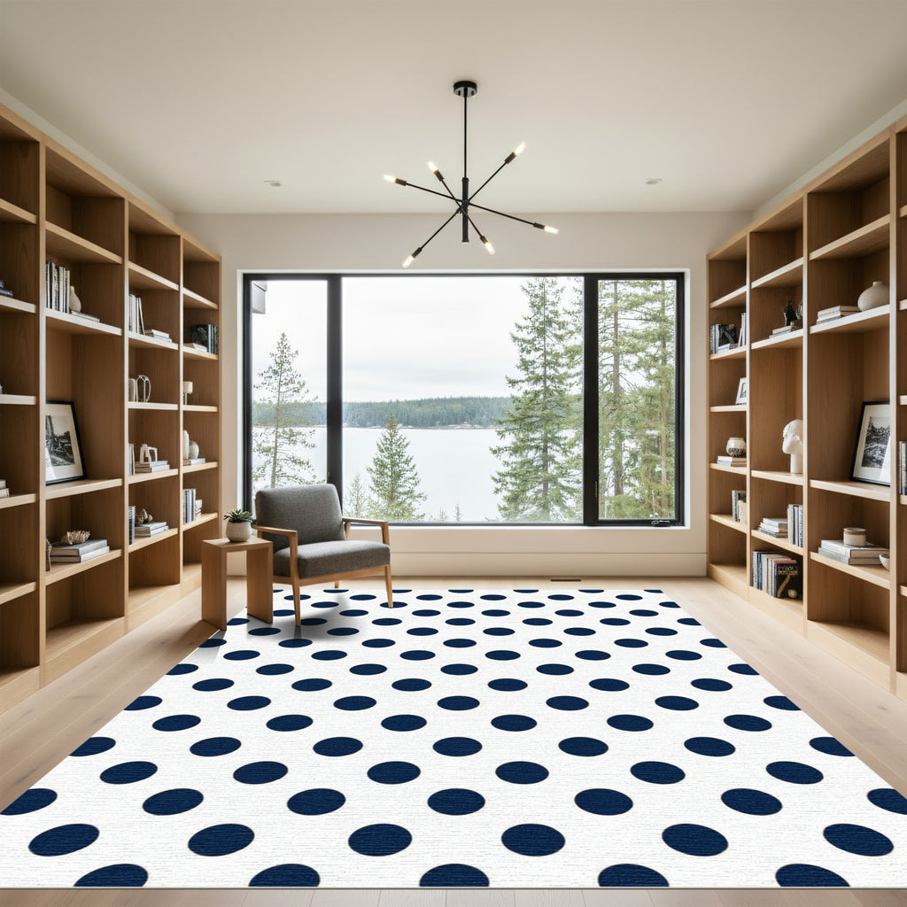 Classic Navy Blue Polka Dot Rug