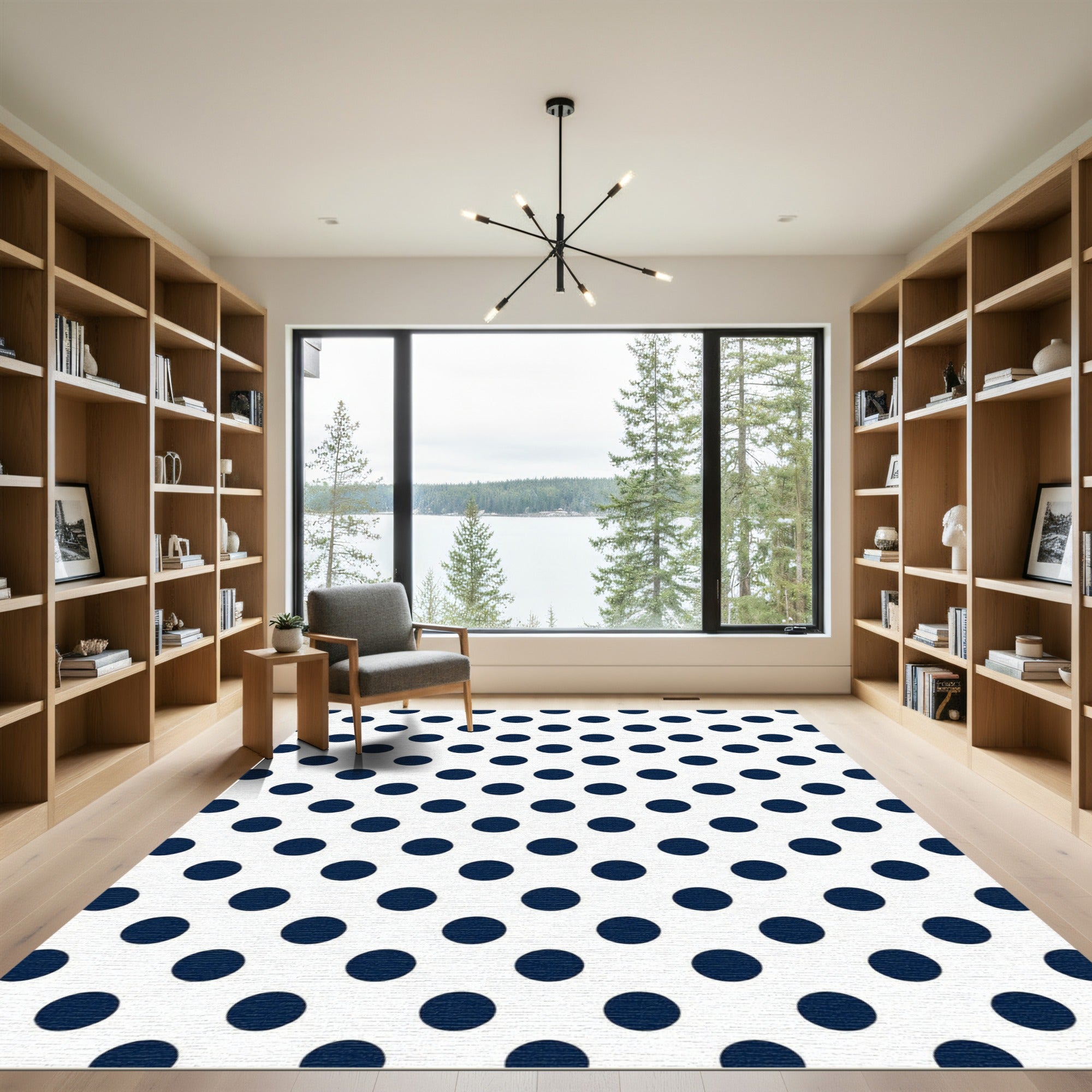 Classic Navy Blue Polka Dot Rug